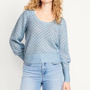Old Navy Blue Crew Neck pointelle Sweater